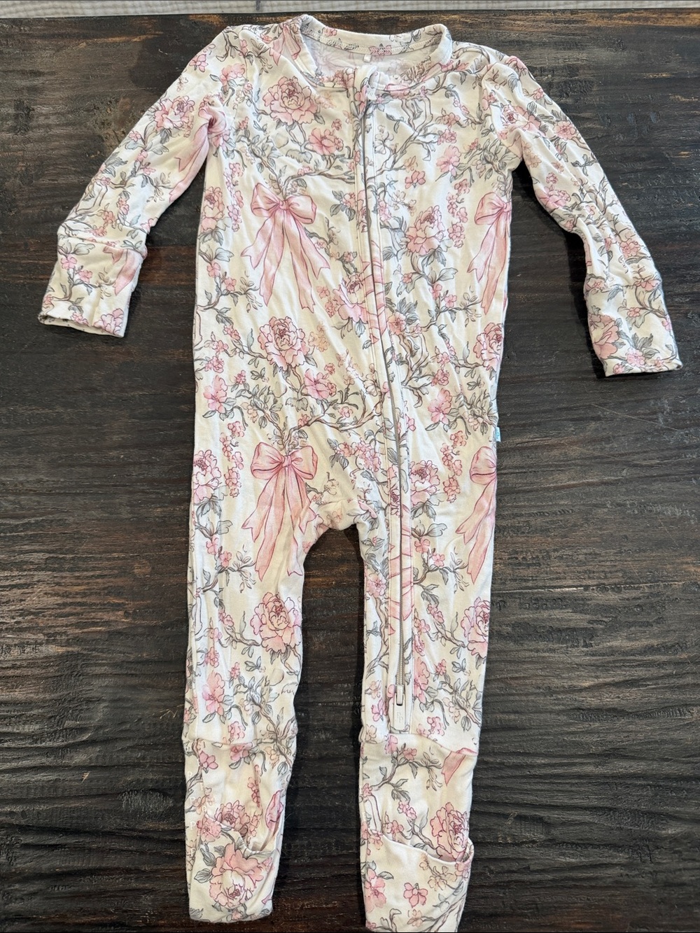 Posh Peanut Pink Floral & Bow-Print Kids One-Piece Footie
